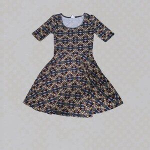 LuLaRoe Yellow and Blue Fit and Flare Midi Dress